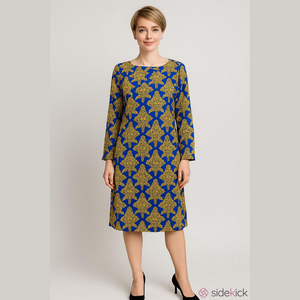 Bridgette Bailey Dress Long-Sleeve Floral Yellow and Blue Size Large